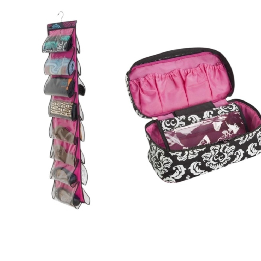 🆕Clever Container 16 Pocket Closet Cubby and Anything Goes Cosmetics Bag Set